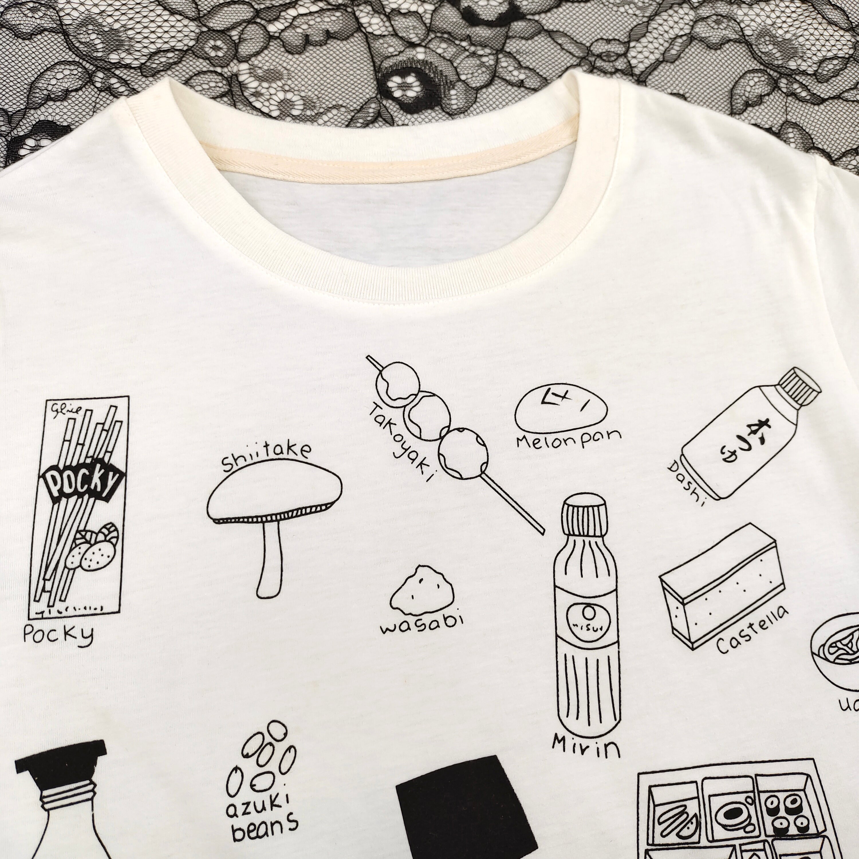 Kawaii Japanese Food Print T-Shirt Harajuku Minimal Sketch Cotton Tee